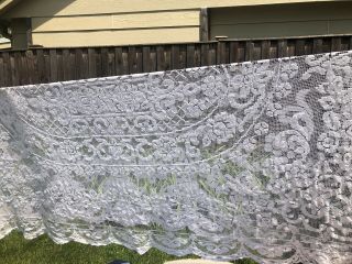 Vintage Crochet Cotton Lace Tablecloth Or Bedspread White Color