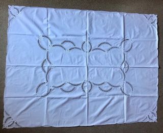 Vintage Hand Made Lace Detailed,  Linen Table Cloth,  Bought As Seen