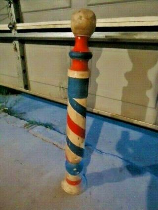 Old Vintage Antique Style Painted Red White Blue Wooden Tall 41 " Barber Pole