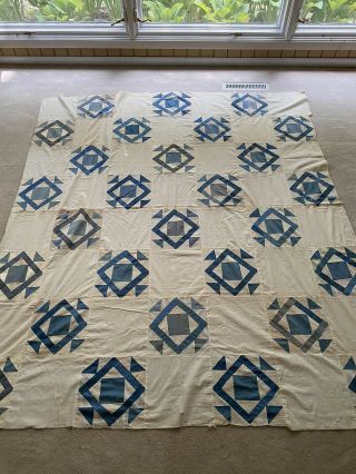 Antique Quilt Top Blue And White.  Goose In The Pond Variation 1940s