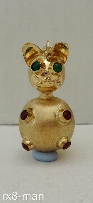 1964 Vintage 9ct Solid Gold Charm Bracelet Comical Cat Charm 5.  1g