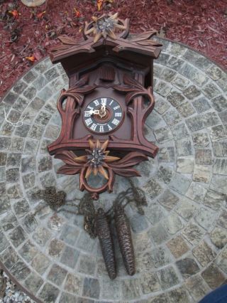 Vintage Hubert Herr,  Germany,  Black Forrest Cuckoo Clock,  Different Design,
