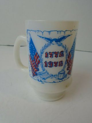 American Bicentennial Pedestal Coffee Mug 1776 1976 Milk Glass Vintage
