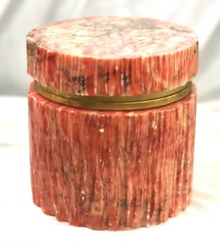Unique Mcm Italian Carved Faux Bois Coral Red Alabaster Trinket Box See Note