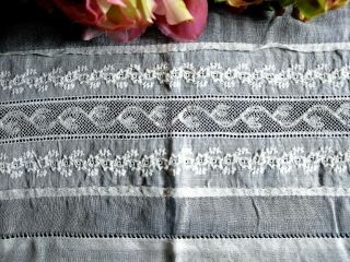 Long Length Of Antique/vintage Fine Cotton Lawn/lace/embroidered Dress Trim 104 "