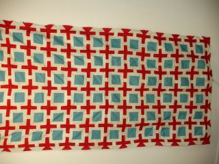Qt 5 - Vintage Quilt Top,  Partial,  Red,  White And Blue Plus Material