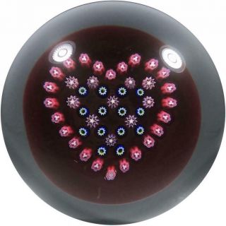 Baccarat 1996 Art Glass Paperweight Heart Patterned Millefiori On Ruby Ground