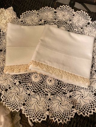 Set Antique French Pure Cotton Linens Pillowcases Crochet Exquisite Standard