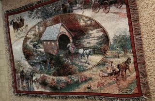Thomas Kinkade Painter Of Light Woven Tapestry Throw Blanket Bridge - 60 " X 48 "