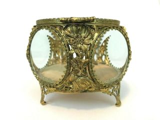 VTG Matson Stylebuilt Gold Gilt Ormolu Brass Beveled Glass Jewelry Casket Box 2