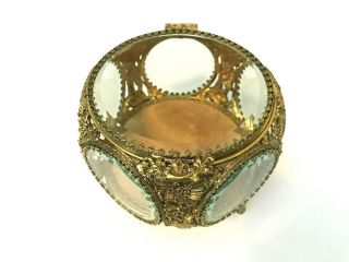VTG Matson Stylebuilt Gold Gilt Ormolu Brass Beveled Glass Jewelry Casket Box 3