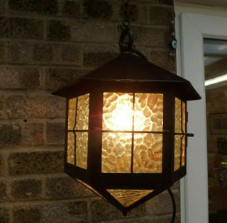 Vintage Arts & Crafts Style Hexagonal Hanging Lantern Porch/doorway Light