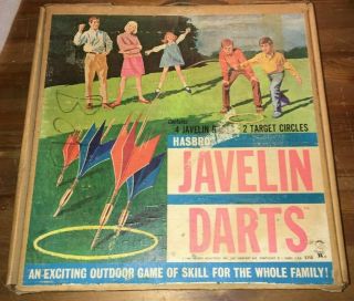 Vtg.  1968 Hasbro Javelin Darts 4 Darts - 2 Target Circles Outdoor Game Of Skill