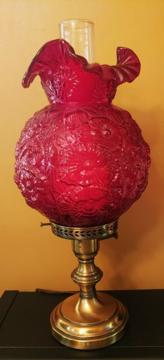 Vintage Fenton Ruby Red Poppy Large Shade And Lamp