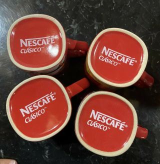 4 Nescafe,  Red Clasico Mexico Themed Coffee Mugs,  Complete Set Of 4