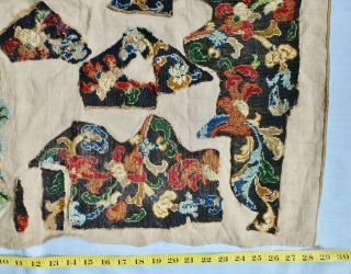 Antq Victorian Jacobean tapestry needlepoint embroidered fragments linen panel 3