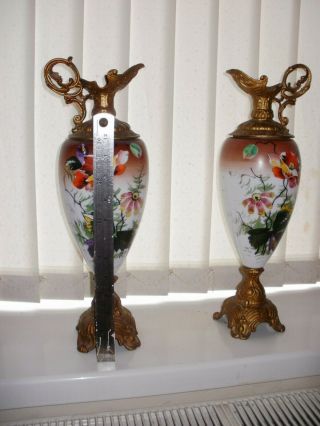 Vintage Antique Victorian Hand Painted Glass Ewers 3
