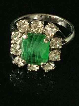 Vintage Christian Dior Faux Emerald Ring With Crystals