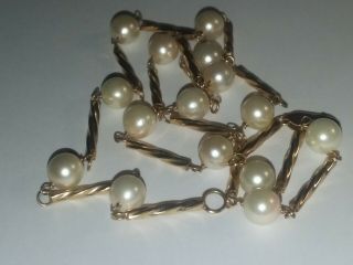 Vintage Italian 14k Gold Pearl Necklace & Chain 16 1/2 " Long 8 Grams
