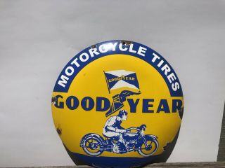 Vintage Porcelain Goodyear Motorcycle Tires Gas And Oil Sign