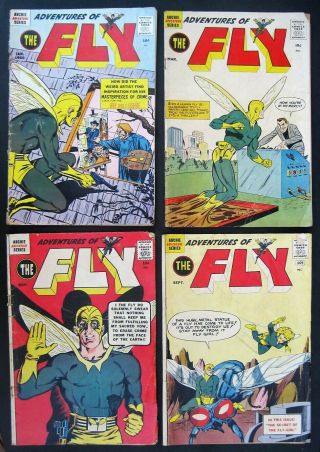 4 Vintage Adventures Of The Fly Comics Publications Books 1959 - 1961