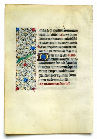 Medieval Illuminated Manuscript Book Of Hours Leaf 1450 Gold Initials
