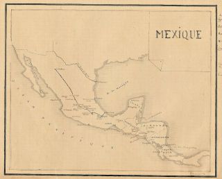 1870 Manuscript Map Of Mexico And Central America Costa Rica Guatemala Nicaragua