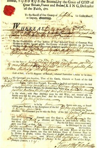 1731 Col - Am - Doc Gideon Wanton (slave Trader & Governor Ri 1745 & 1747) Signs