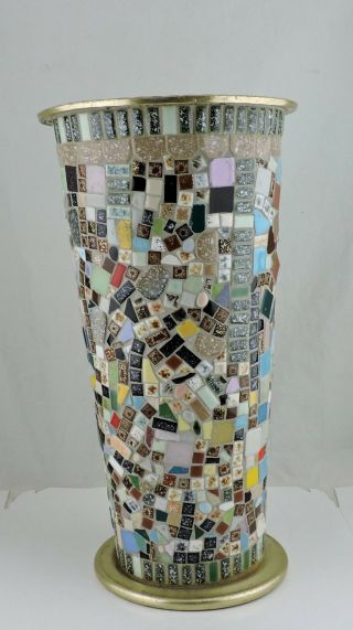 Vintage Mid Century Israel Mosaics Copper Or Brass Umbrella Stand Vase Handmade