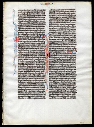 13th Century Medieval French Bible Manuscript Leaf Vellum 1st Chronicles 8 - 10