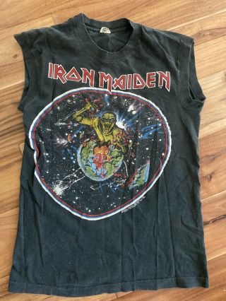 Vintage 1983 Iron Maiden World Piece Tour Concert Shirt Sleeveless Black Small