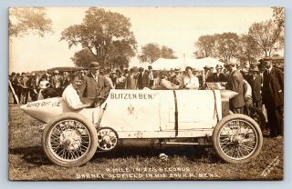 Vintage Postcard Barney Oldfield Race Car Blitzen Mercedes Benz 1910 Rppc D15