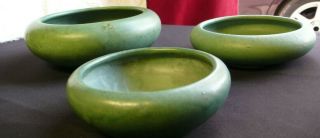 Vintage Roseville Pottery Matte Green Bowls,  Set Of 3