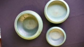 Vintage Roseville Pottery Matte Green Bowls,  Set of 3 2