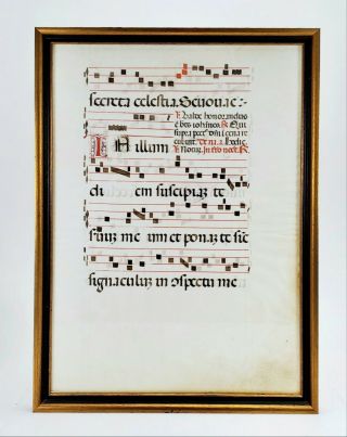 Antique Medieval Illuminated Musical Liturgy Antiphonary Vellum Manuscript Leaf