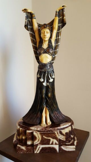 Vintage Art Deco Style Large Egyptian Dancer Female Figure Statue - Marble Plinth