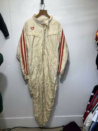 Aws Gb Race Suit Motoracing Overalls Pit Classic Vintage White Red Stripe 48