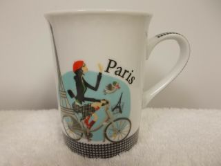 Velib Paris France Fox Trot Girl Bike Eiffel Tower Porcelain Coffee Tea Cup Mug
