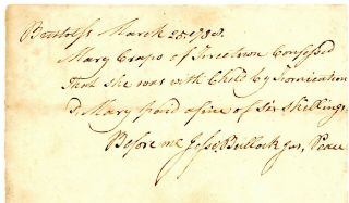 1788 Early - Am - Doc Mary Crapo Of Bristol " Confession Of Bastardy "