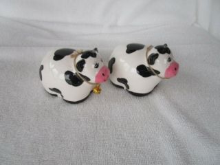 Vintage [ Farm Cows With Bells ] Salt And Pepper Shakers -