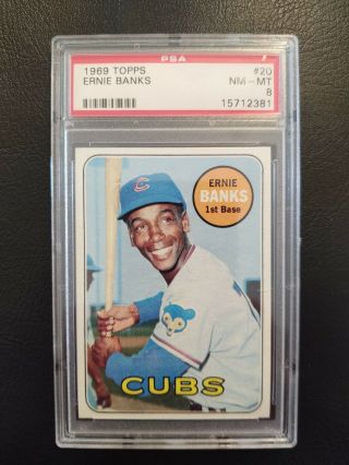 1969 Topps Ernie Banks Chicago Cubs 20 Baseball Card Psa 8 Centered