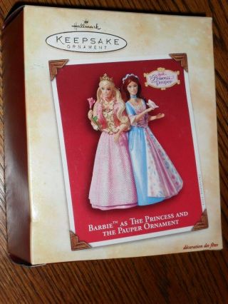 2004 Hallmark Barbie Ornament The Princess & The Pauper W/box