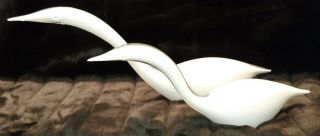 Vintage Set Of Two Murano Signed: Seguso A.  V.  Deeply Rippiled White Glass Swans