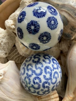 Vintage Set Of 3”2 Blue & White Porcelain Carpet Balls 3 Inch