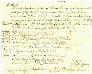 1789 Early Am - Doc The Voluntary Examination Of Bridget Barney Of Swanzey