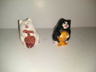 Vintage Fat Cats With Fish Salt And Pepper Shakers