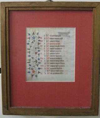 MEDIEVAL BOOK OF HOURS ILLUMINATED MANUSCRIPT FRAMED PAGE DOUBLE SIDED SAINTS 2
