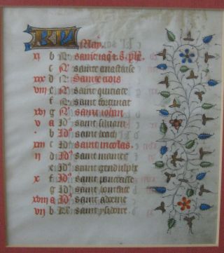 MEDIEVAL BOOK OF HOURS ILLUMINATED MANUSCRIPT FRAMED PAGE DOUBLE SIDED SAINTS 3
