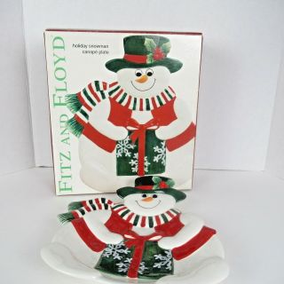 Fitz and Floyd Holiday Snowman Canape Plate Winter Christmas Party Serving 2
