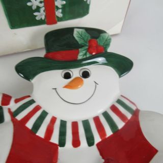 Fitz and Floyd Holiday Snowman Canape Plate Winter Christmas Party Serving 3
